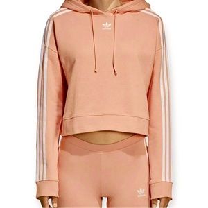 Adidas Slightly Cropped Hoodie Long Sleeve Dust Pink Size Small